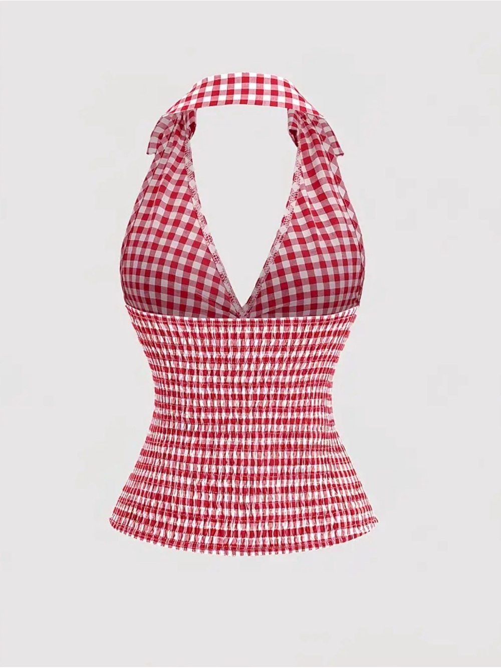 Red & White Gingham Plaid Halter Bow Tie-Front Top New Boutique - Picture 2 of 6